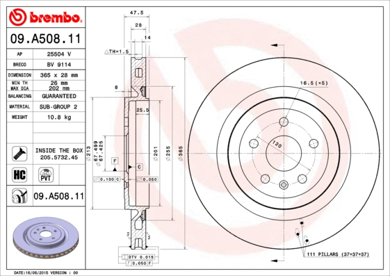 09.A508.11 BREMBO Тормозной диск (фото 1)