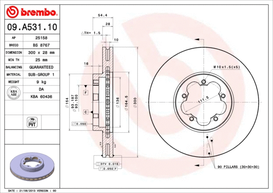 09.A531.10 BREMBO Тормозной диск (фото 1)