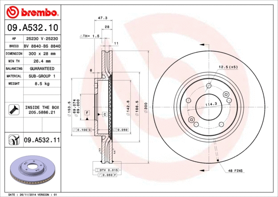 09.A532.10 BREMBO Тормозной диск (фото 1)