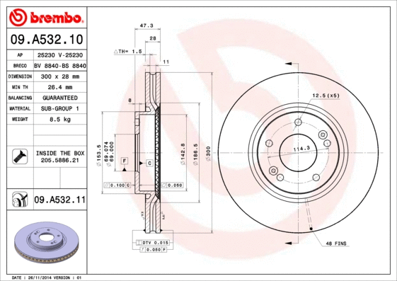 09.A532.11 BREMBO Тормозной диск (фото 1)