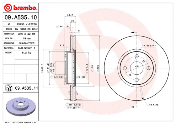 09.A535.11 BREMBO Тормозной диск (фото 1)