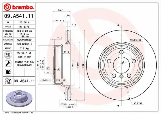 09.A541.11 BREMBO Тормозной диск (фото 1)