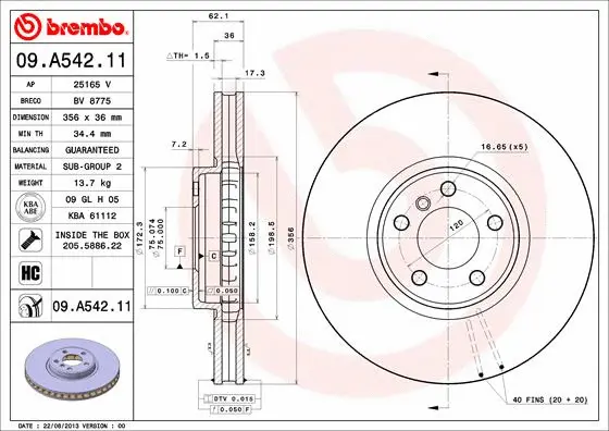 09.A542.11 BREMBO Тормозной диск (фото 1)