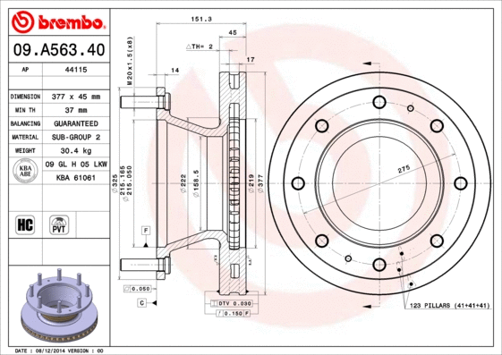 09.A563.40 BREMBO Тормозной диск (фото 1)