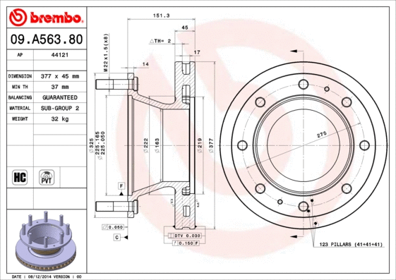 09.A563.80 BREMBO Тормозной диск (фото 1)