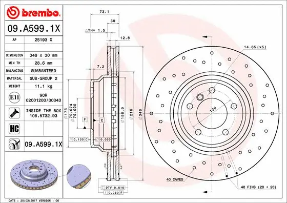 09.A599.1X BREMBO Тормозной диск (фото 1)