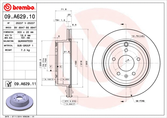09.A629.10 BREMBO Тормозной диск (фото 1)
