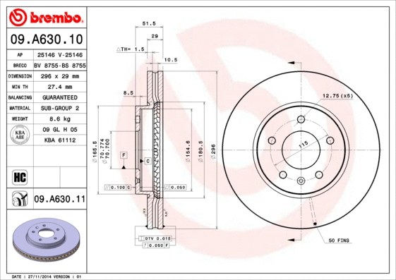 09.A630.10 BREMBO Тормозной диск (фото 1)