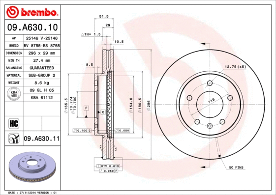 09.A630.11 BREMBO Тормозной диск (фото 1)