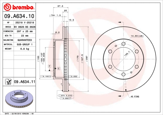 09.A634.10 BREMBO Тормозной диск (фото 1)