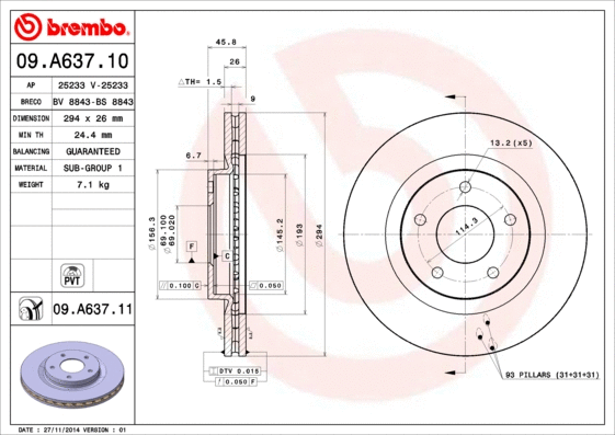 09.A637.10 BREMBO Тормозной диск (фото 1)