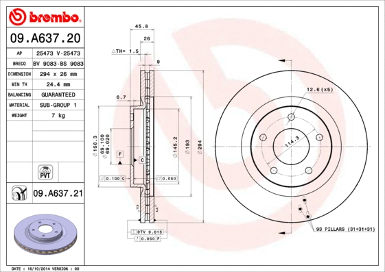 09.A637.21 BREMBO Тормозной диск (фото 1)