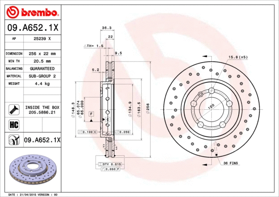 09.A652.1X BREMBO Тормозной диск (фото 1)