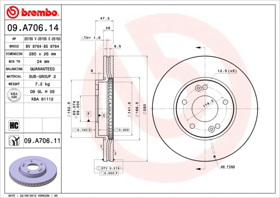 09.A706.14 BREMBO Тормозной диск (фото 1)