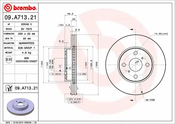 09.A713.21 BREMBO Тормозной диск (фото 1)