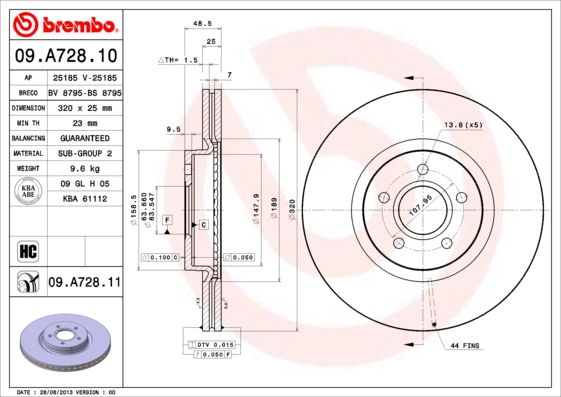 09.A728.10 BREMBO Тормозной диск (фото 1)