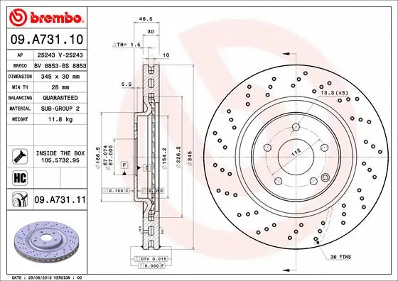 09.A731.10 BREMBO Тормозной диск (фото 1)