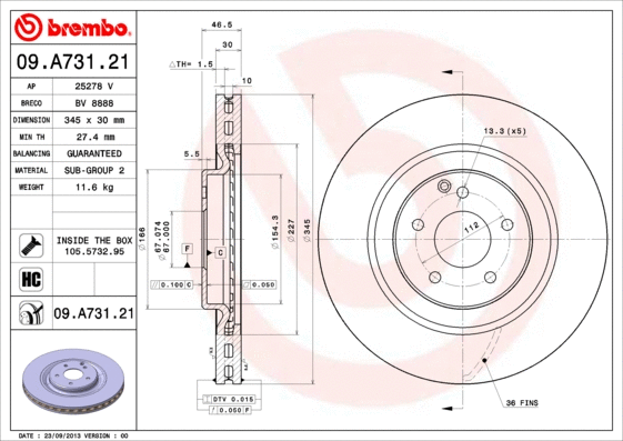 09.A731.21 BREMBO Тормозной диск (фото 1)