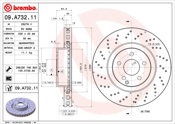 09.A732.11 BREMBO Тормозной диск (фото 1)