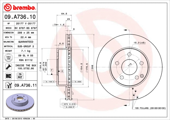09.A736.11 BREMBO Тормозной диск (фото 1)