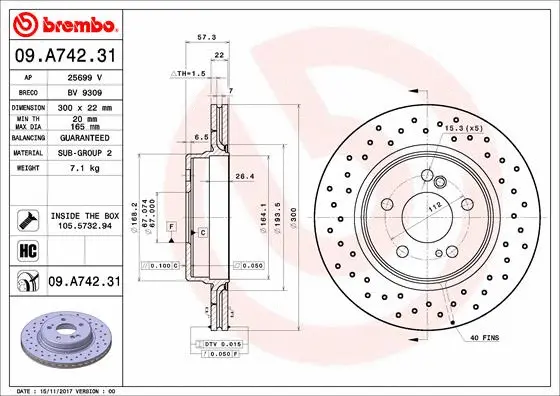 09.A742.31 BREMBO Тормозной диск (фото 1)