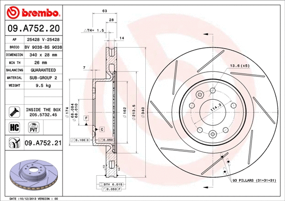 09.A752.20 BREMBO Тормозной диск (фото 1)