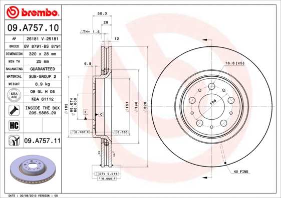 09.A757.10 BREMBO Тормозной диск (фото 1)