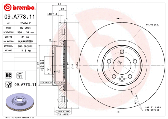 09.A773.11 BREMBO Тормозной диск (фото 1)