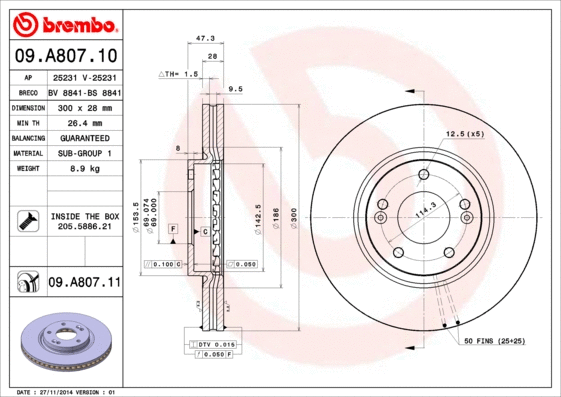 09.A807.10 BREMBO Тормозной диск (фото 1)
