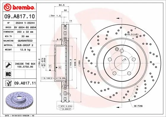 09.A817.11 BREMBO Тормозной диск (фото 1)