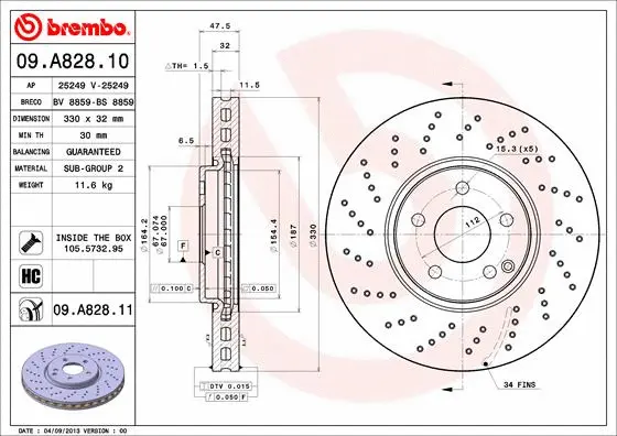09.A828.10 BREMBO Тормозной диск (фото 1)