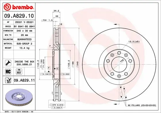 09.A829.10 BREMBO Тормозной диск (фото 1)