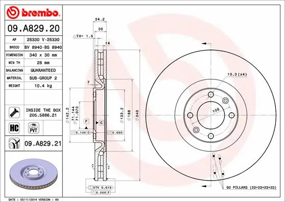 09.A829.20 BREMBO Тормозной диск (фото 1)