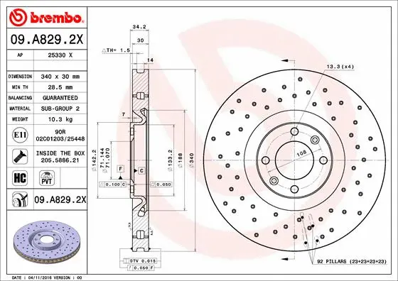 09.A829.2X BREMBO Тормозной диск (фото 1)