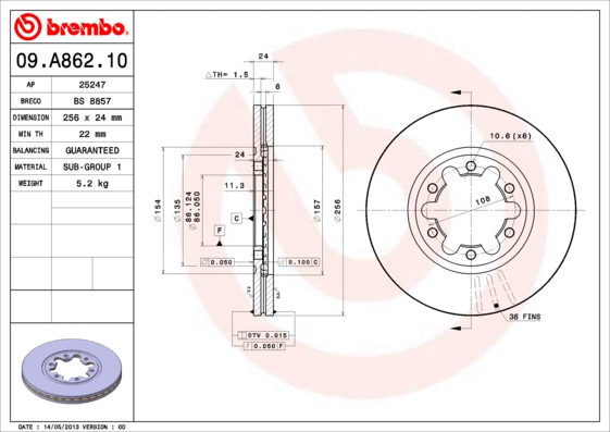 09.A862.10 BREMBO Тормозной диск (фото 1)