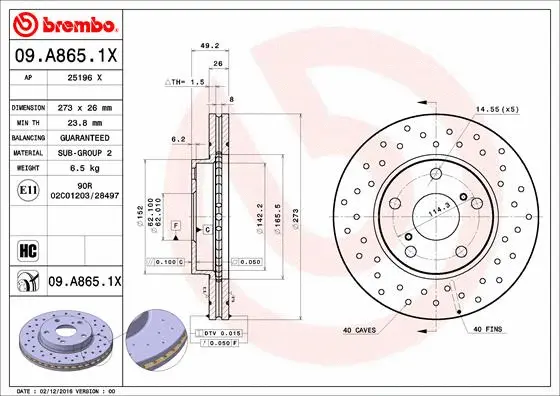 09.A865.1X BREMBO Тормозной диск (фото 1)