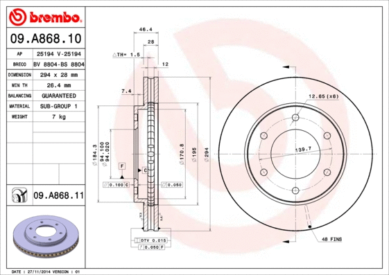 09.A868.10 BREMBO Тормозной диск (фото 1)