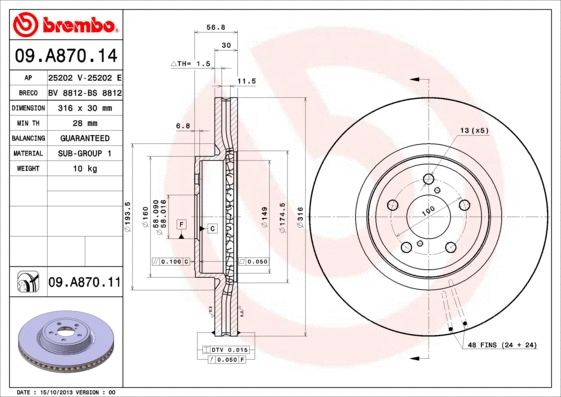 09.A870.14 BREMBO Тормозной диск (фото 1)