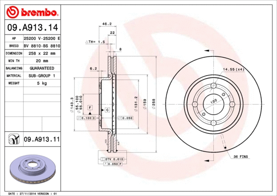 09.A913.11 BREMBO Тормозной диск (фото 1)