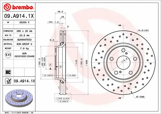 09.A914.1X BREMBO Тормозной диск (фото 1)