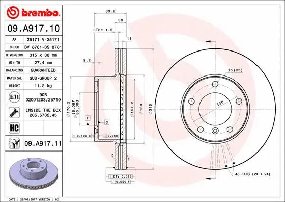 09.A917.10 BREMBO Тормозной диск (фото 1)