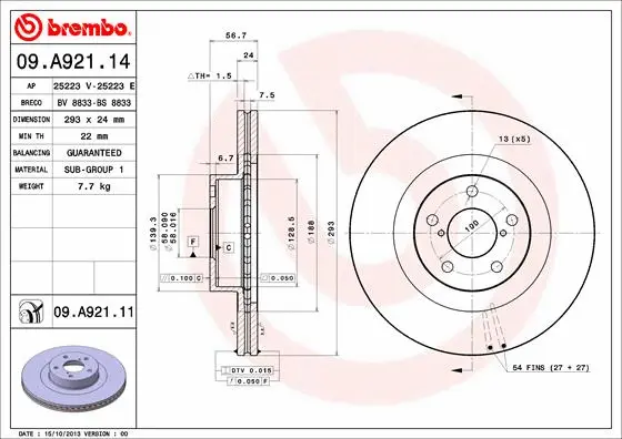 09.A921.11 BREMBO Тормозной диск (фото 1)