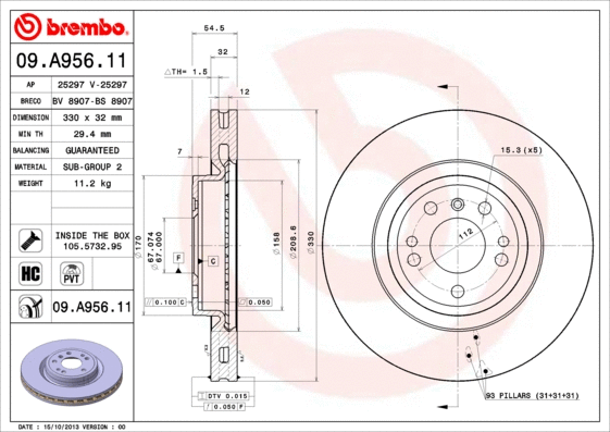 09.A956.11 BREMBO Тормозной диск (фото 1)