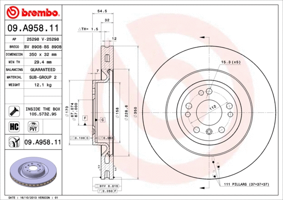 09.A958.11 BREMBO Тормозной диск (фото 1)