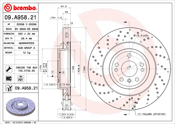 09.A958.21 BREMBO Тормозной диск (фото 1)