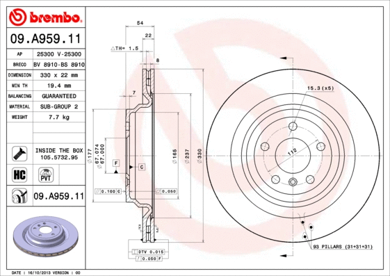 09.A959.11 BREMBO Тормозной диск (фото 1)