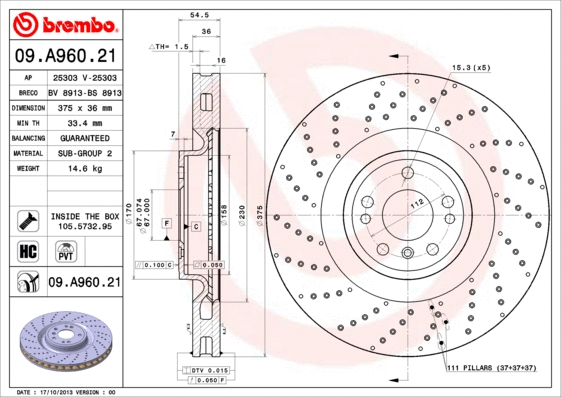 09.A960.21 BREMBO Тормозной диск (фото 1)