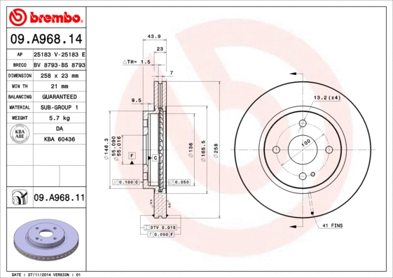 09.A968.14 BREMBO Тормозной диск (фото 1)