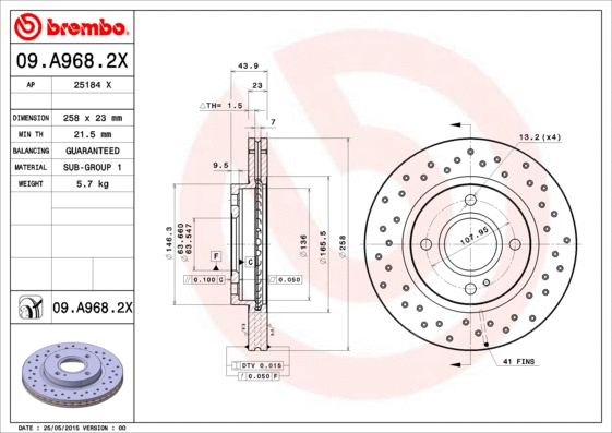 09.A968.2X BREMBO Тормозной диск (фото 1)