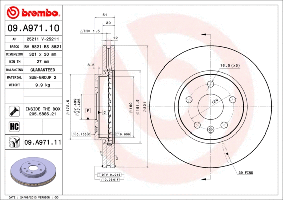 09.A971.11 BREMBO Тормозной диск (фото 1)